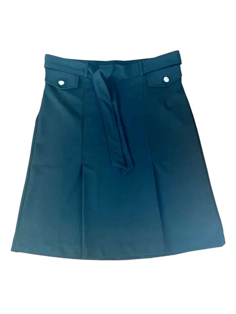 NYCC Black Pleated A-Line Skirt With Rhinestone Buttons & Waist Tie Size Medium - Picture 2 of 13